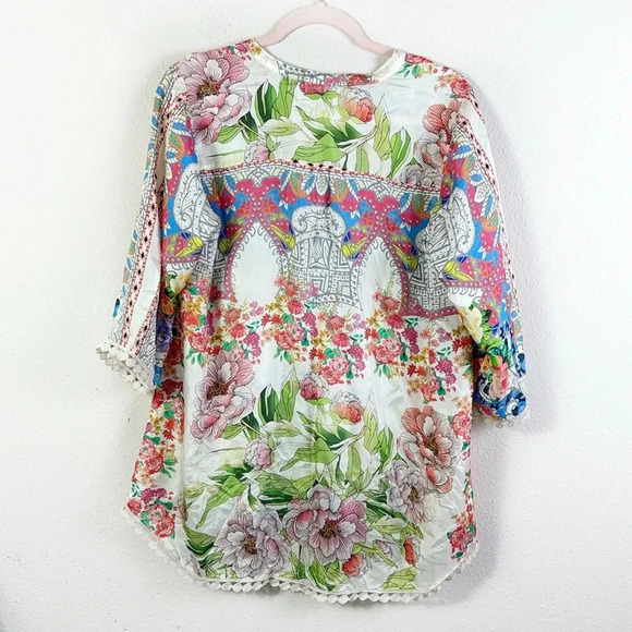 Johnny Was Blush Button Down Silk Blouse Top Tunic size XS - Picture 10 of 12